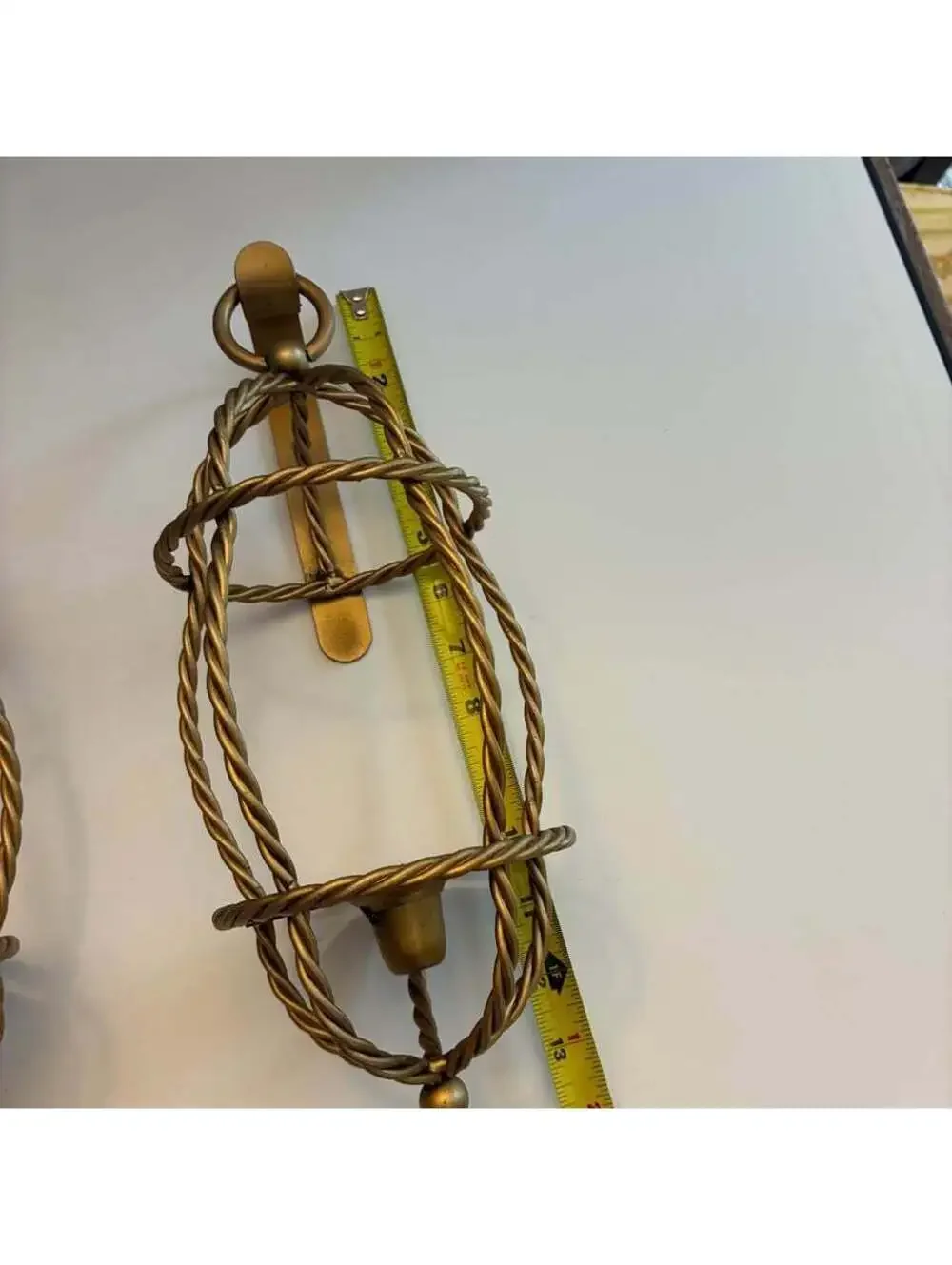 Pair Vintage Twisted Rope Metal Birdcage Wall Sconces Green Glass Candle Holders